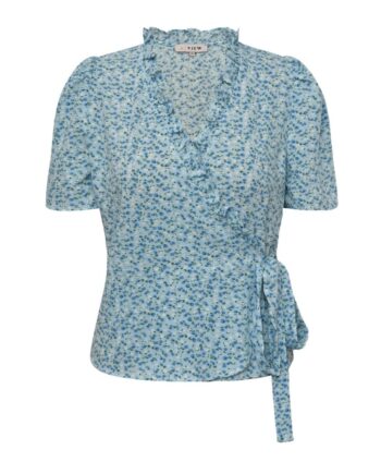 -view Bluse Peony Wrap Blouse Blue White