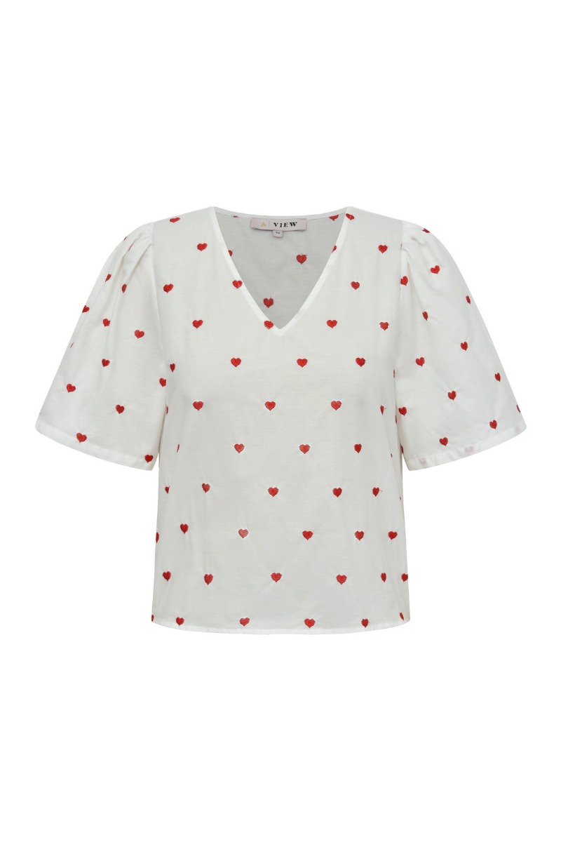 -view -shirt Heart Blouse White Red