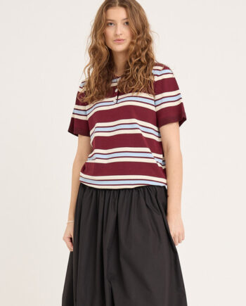 -view  -shirt Polo Stripe Knit Blouse Burgundy White Blue