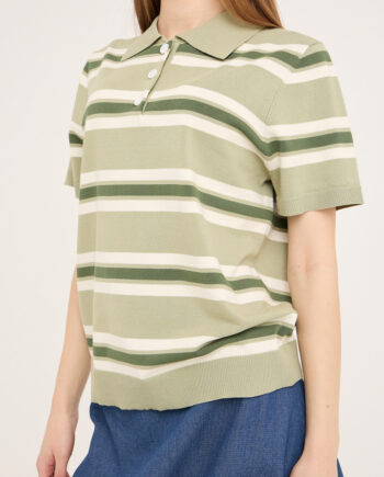 -view  -shirt Polo Stripe Knit Blouse Dusty Green