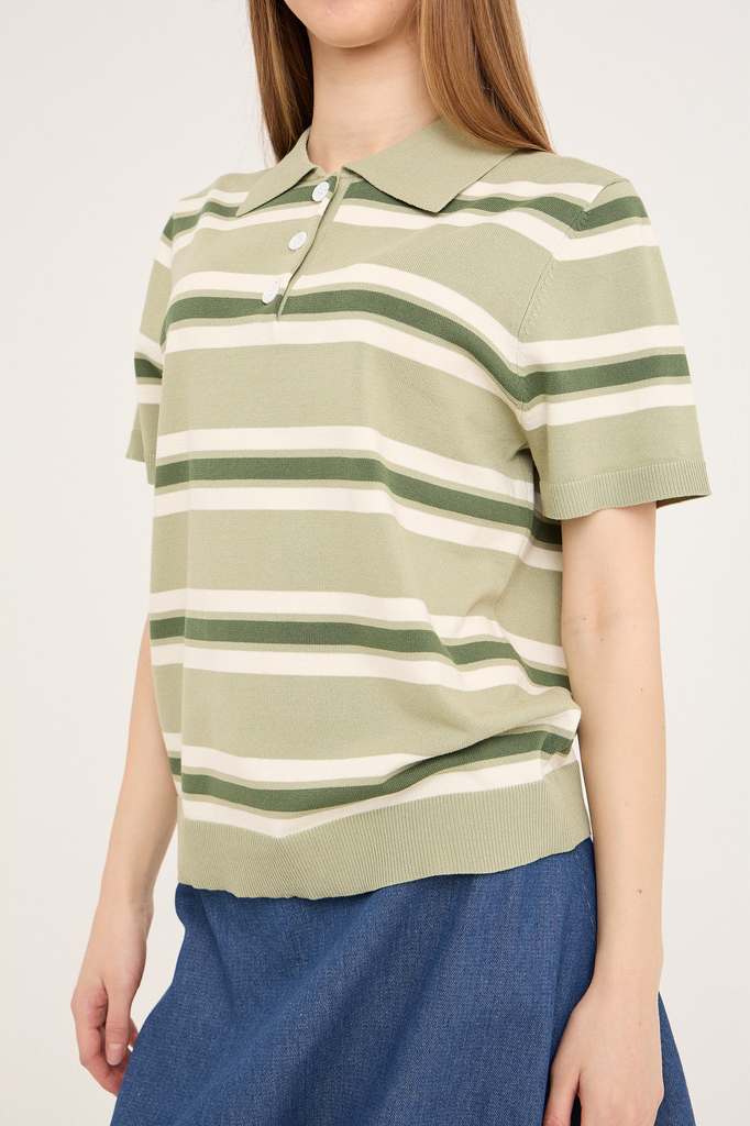 -view -shirt Polo Stripe Knit Blouse Dusty Green