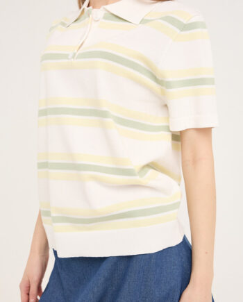 -view  -shirt Polo Stripe Knit Blouse White Yellow