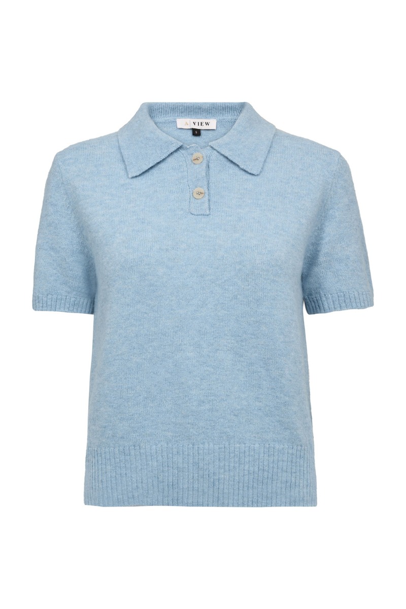 -view -shirt Rena Polo Knit Blouse Light Blue