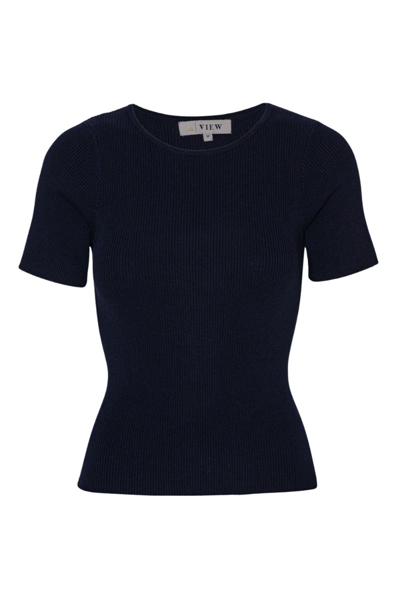 -view -shirt Rib Knit Short Sleeve Top Black