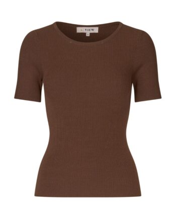 -view  -shirt Rib Knit Short Sleeve Top Brown