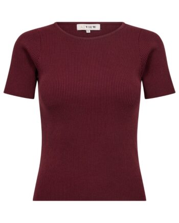 -view  -shirt Rib Knit Short Sleeve Top Burgundy