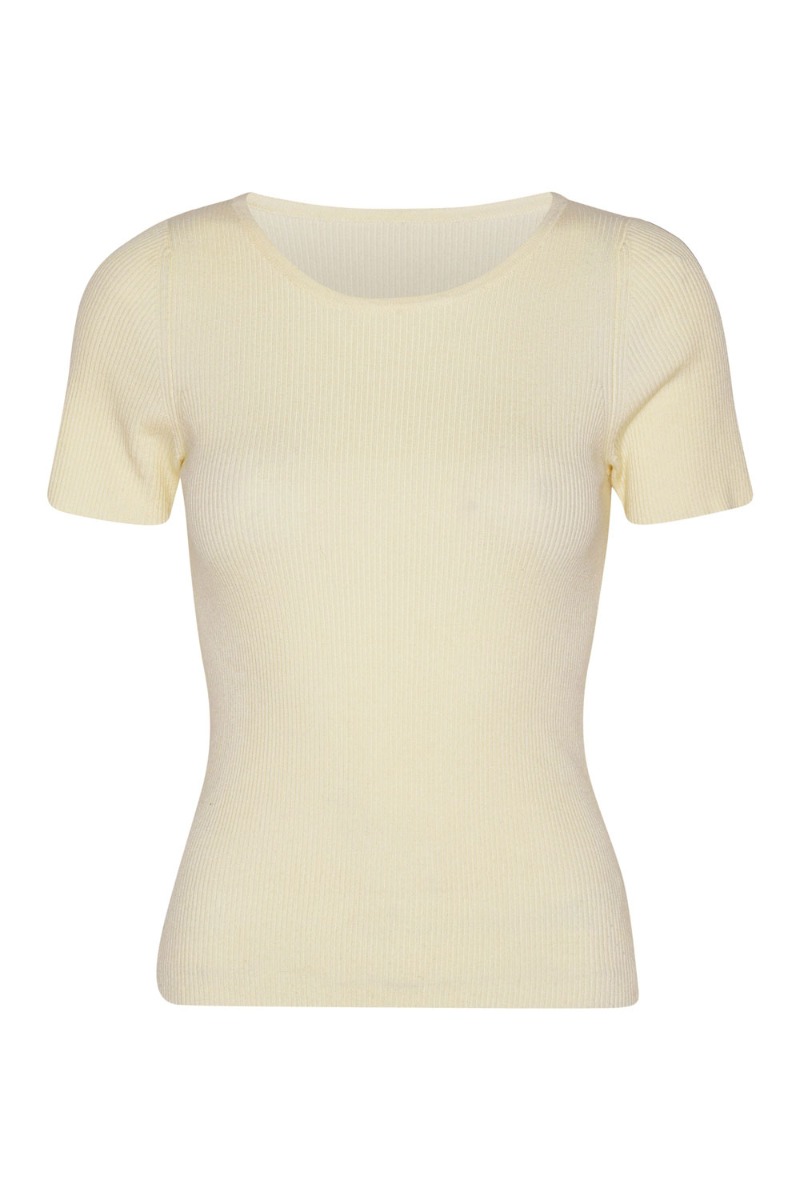 -view -shirt Rib Knit Short Sleeve Top Off White