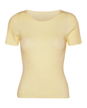 -view  -shirt Rib Knit Short Sleeve Top Pale Yellow