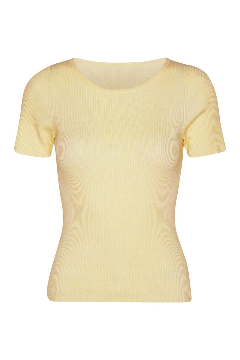 -view -shirt Rib Knit Short Sleeve Top Pale Yellow