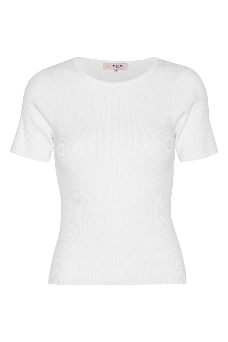 -view -shirt Rib Knit Short Sleeve Top White