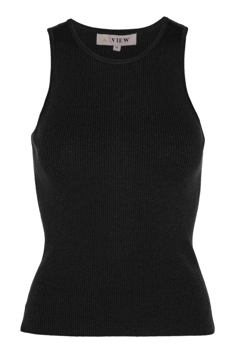 -view Top Rib Knit Tank Top Black