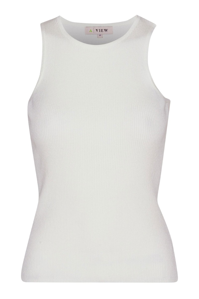 -view Top Rib Knit Tank Top White