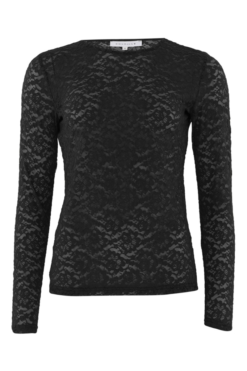 Continue Bluse Alberte Lace Neck Black