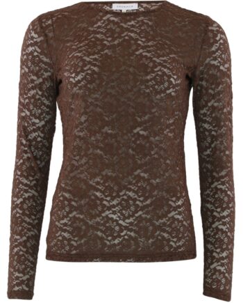 Continue  Bluse Alberte Lace   Neck Brown