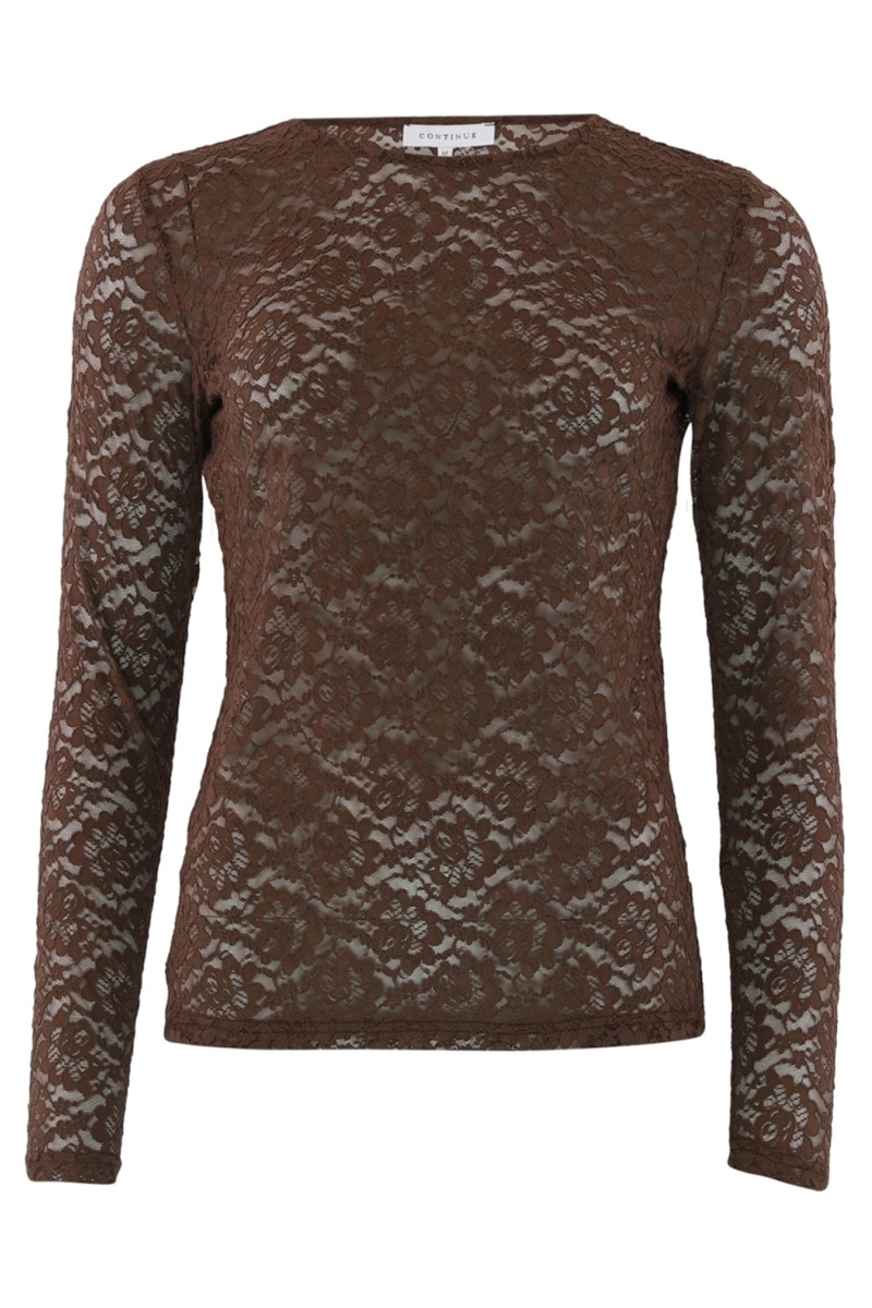 Continue Bluse Alberte Lace Neck Brown