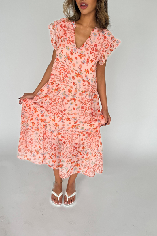 Continue Kjole Bea Long Flowerprint Pink Flower