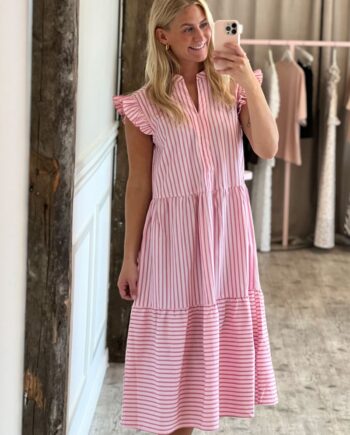 Continue Kjole Bea Stripe Long Pink Stripe
