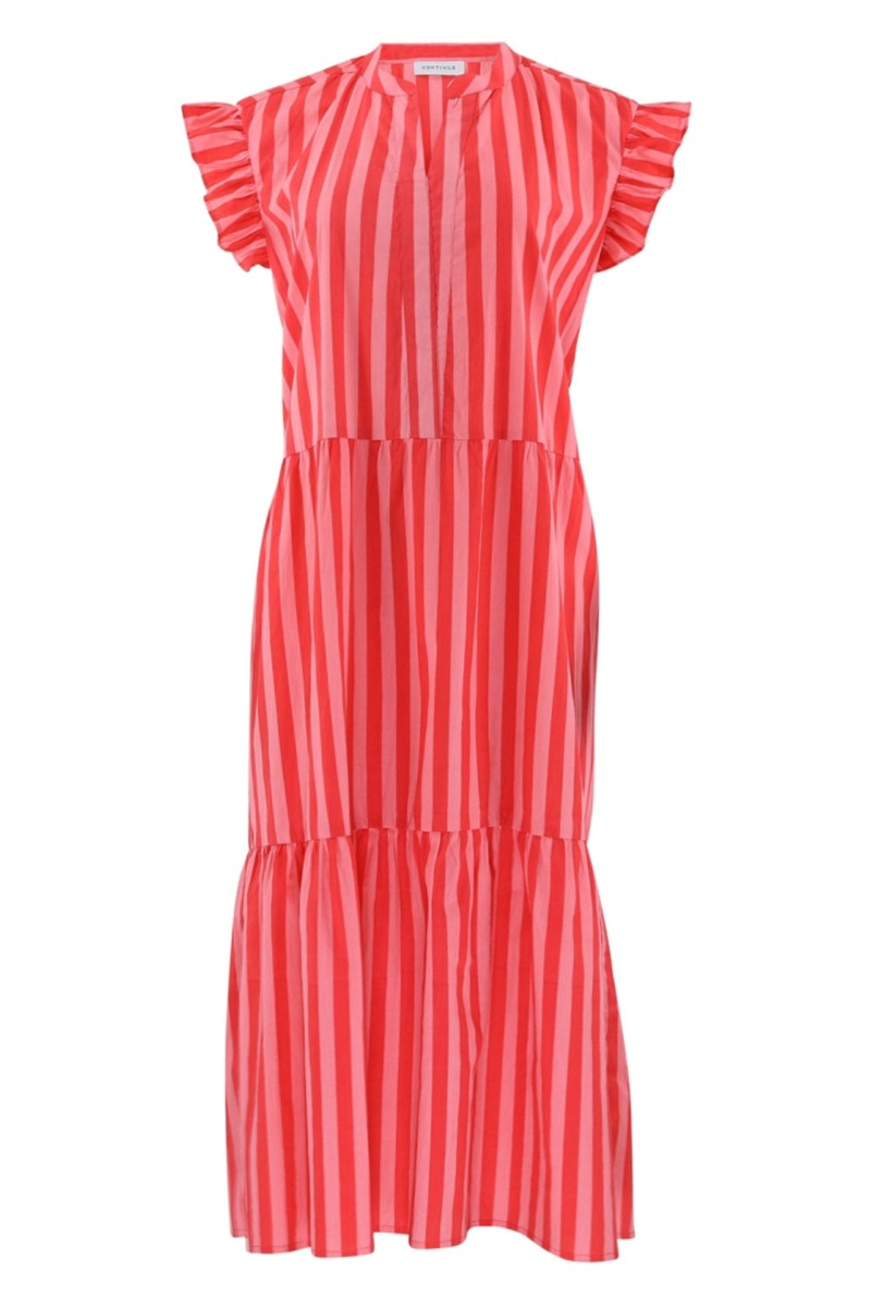 Continue Kjole Bea Stripe Red Pink Red Stripe