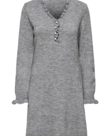 Jdy Kjole Letty      -neck Frill Dress Light Grey Melange