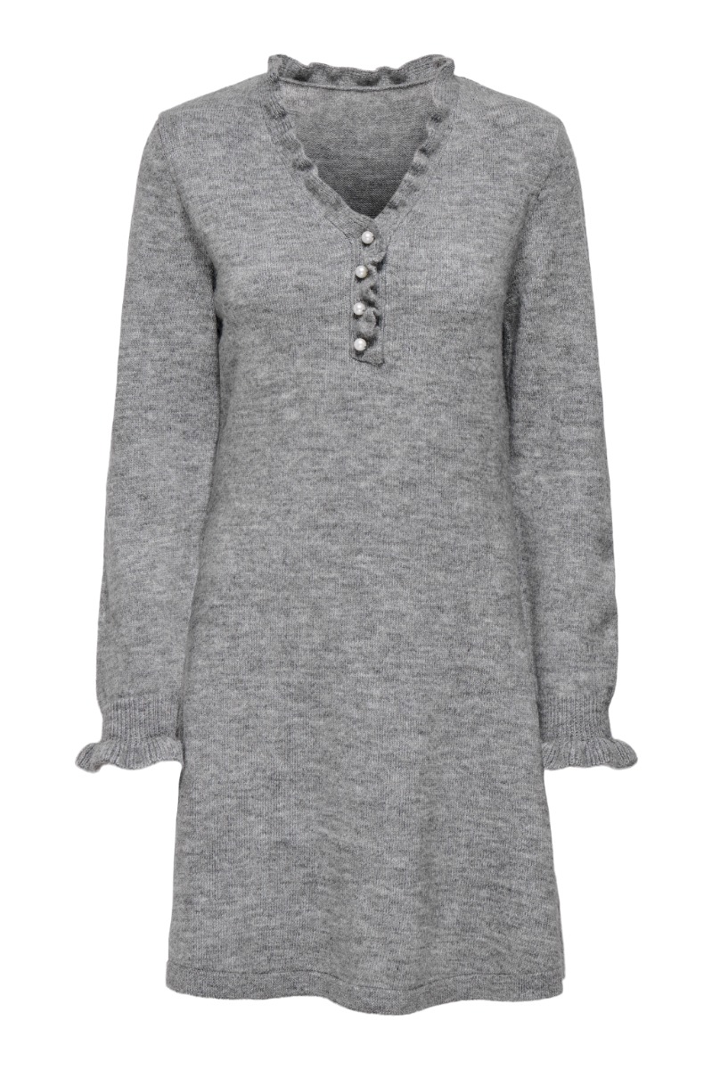 Jdy Kjole Letty -neck Frill Dress Light Grey Melange
