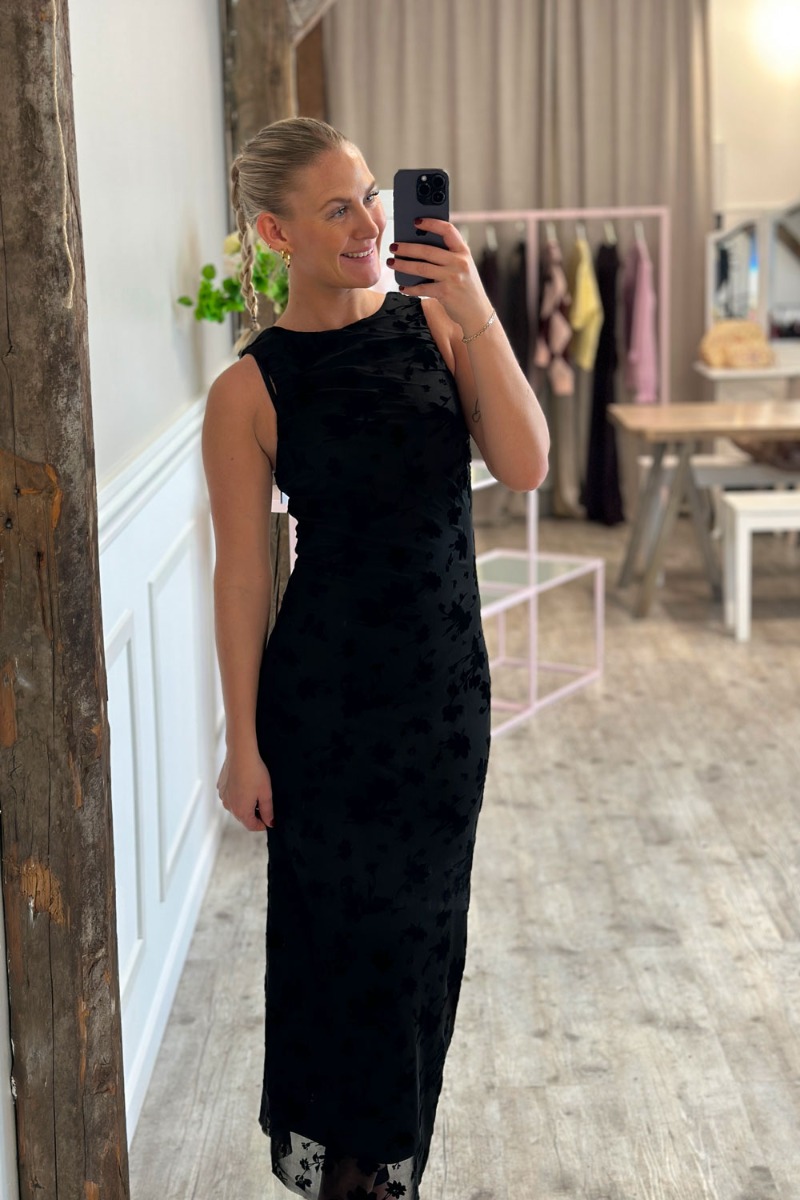 Jdy Kjole Ruby Rouching Flock Dress Black Big Flower