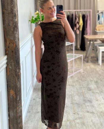 Jdy Kjole Ruby     Rouching Flock Dress Chocolate Brown Big Flower