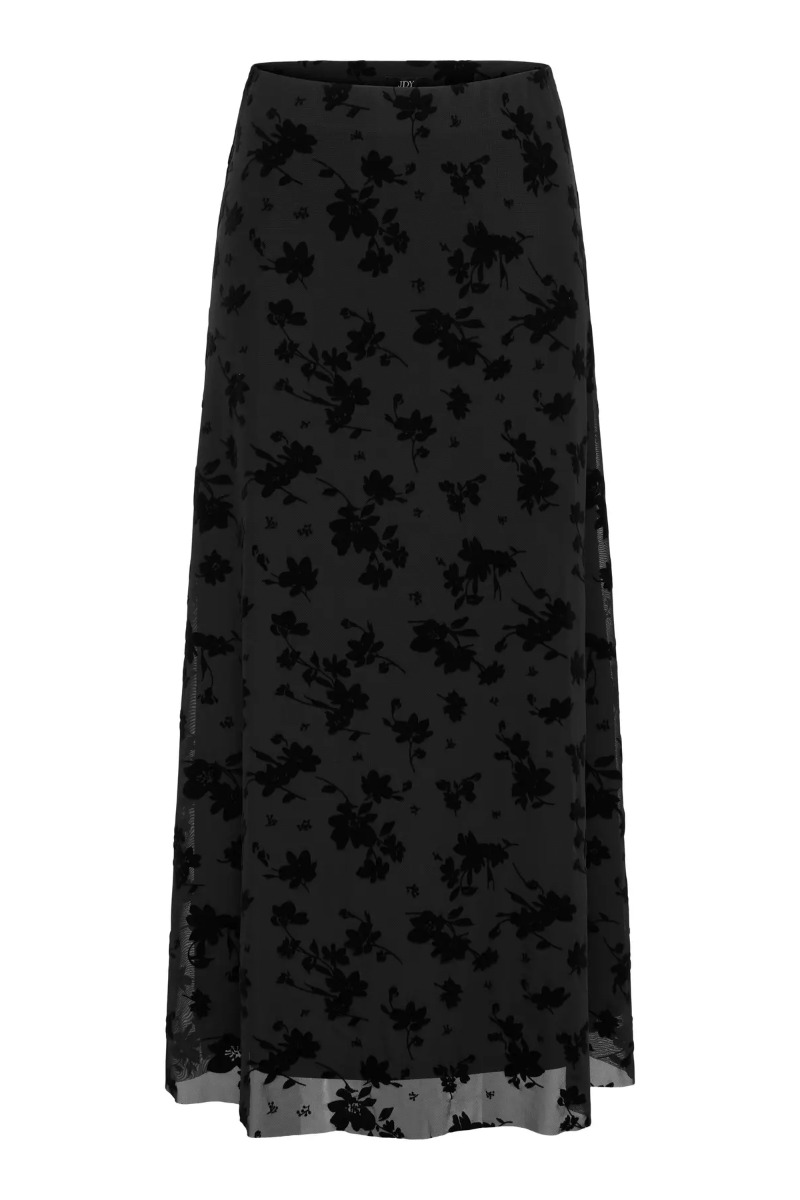 Jdy Nederdele Jdy Ruby Mesh Midi Flock Skirt Black Big Flower