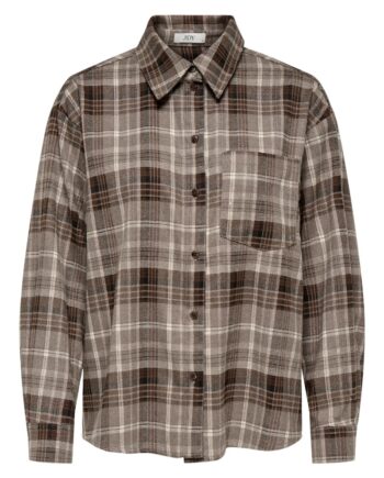 Jdy Skjorte Maddie     Loose Chech Shirt Sandshell Grey   Brown