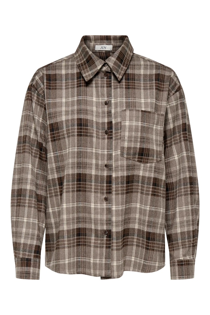 Jdy Skjorte Maddie Loose Chech Shirt Sandshell Grey Brown