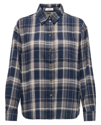 Jdy Skjorte Maddie     Loose Check Shirt Sky Captain Caribou   Pale Taupe
