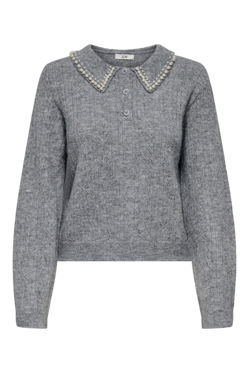 Jdy Strik April Life Pearl Collar Medium Grey Melange