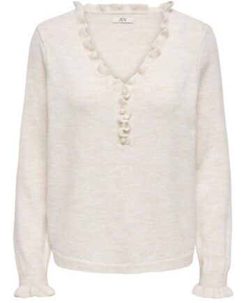 Jdy Strik Jdyletty      -neck Frill Pullover Knit Egret Melange