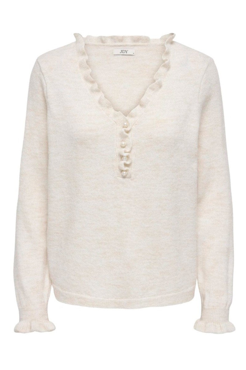 Jdy Strik Jdyletty -neck Frill Pullover Knit Egret Melange