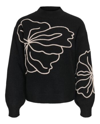 Jdy Strik Jella     Fllower Pullover Black    Cement