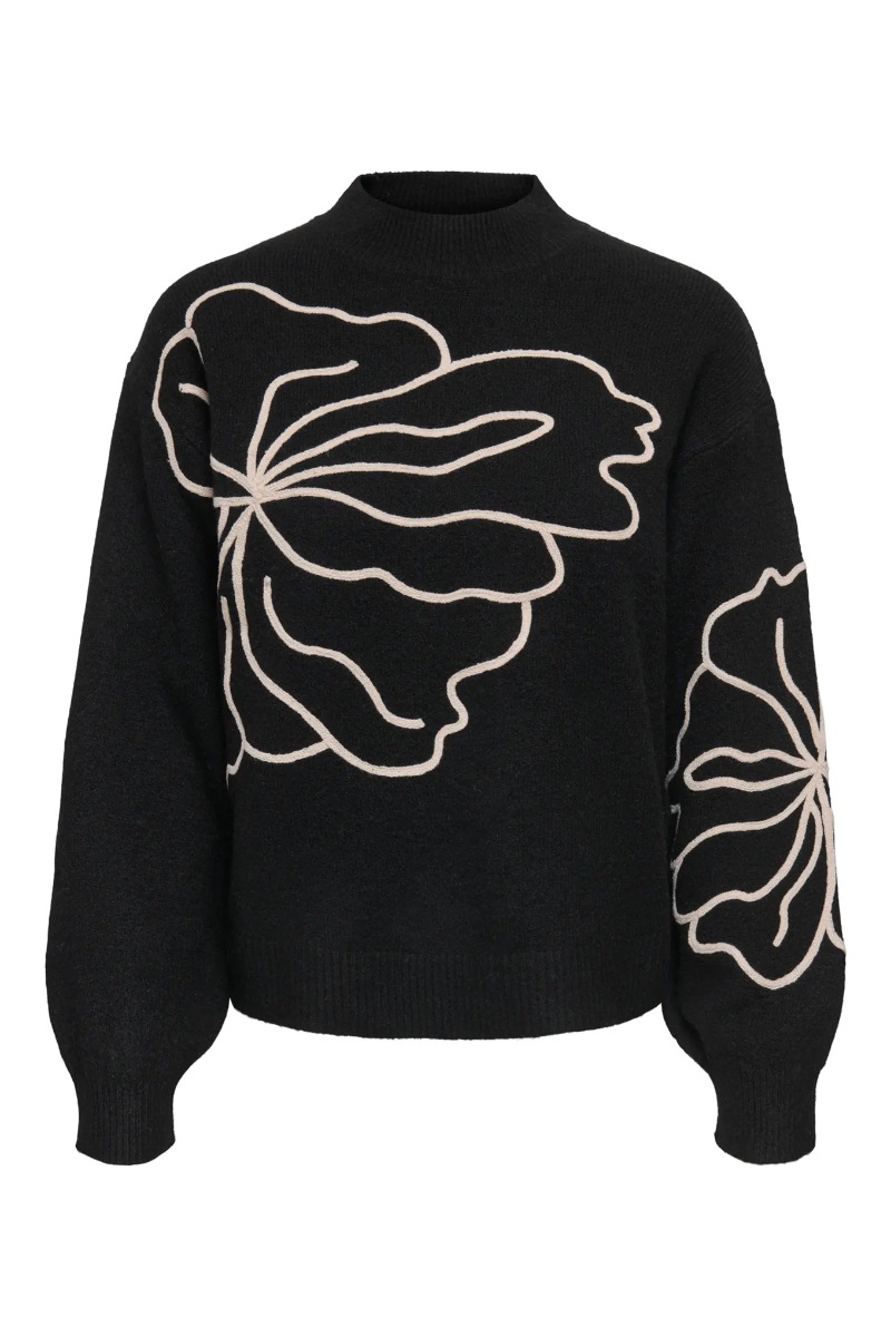 Jdy Strik Jella Fllower Pullover Black Cement