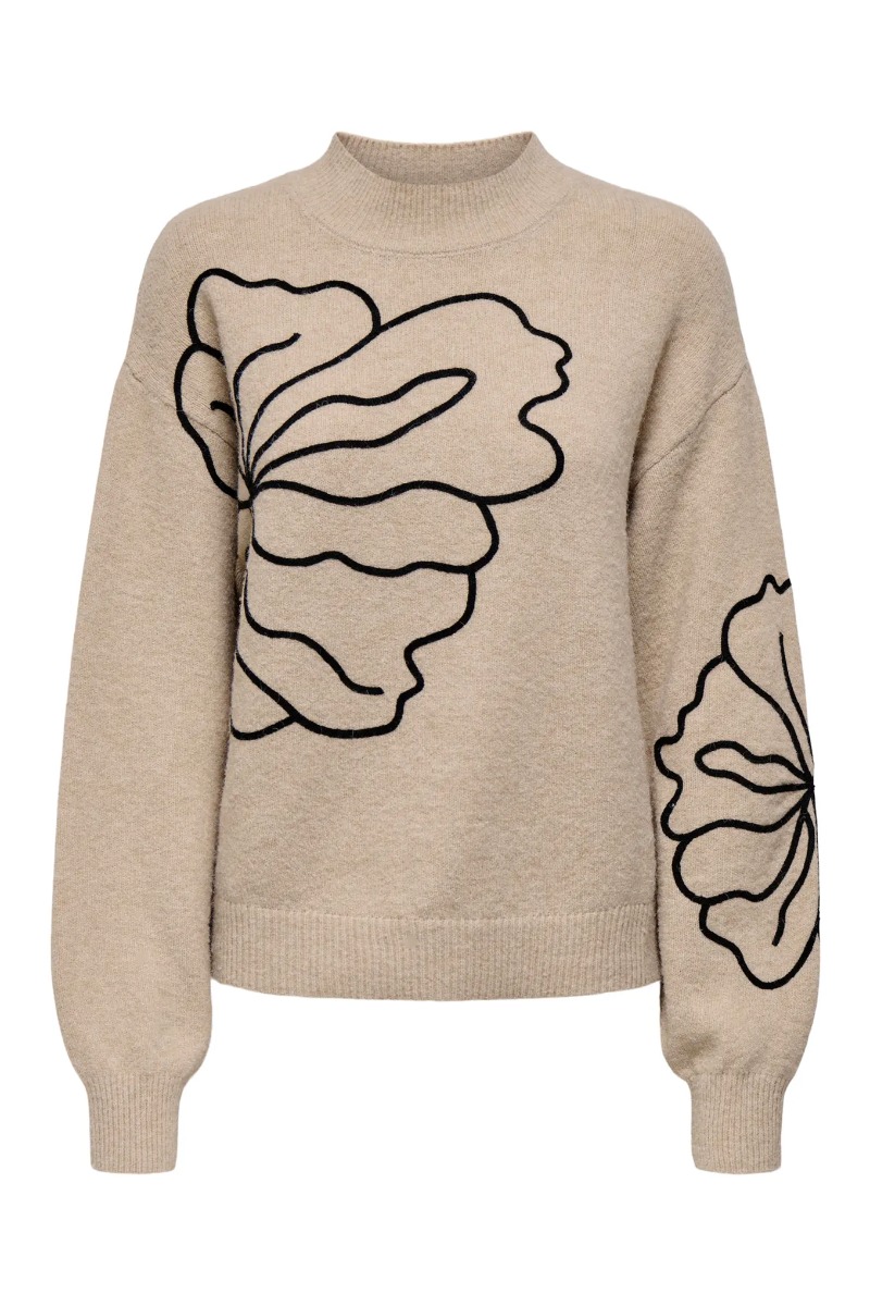 Jdy Strik Jella Flower Pullover Cement Melange