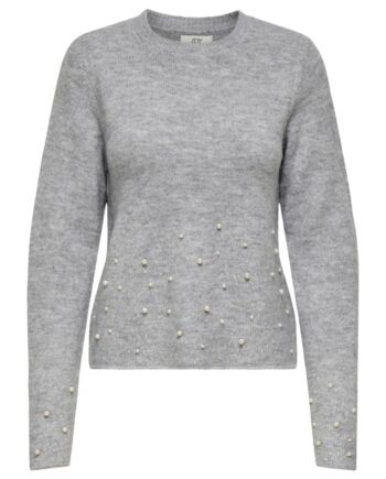 Jdy Strik Pearl      -neck Pearl Pullover Light Grey Melange