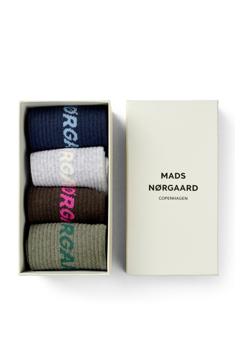 Mads Nørgaard Strømper Sock Box Logo Step Up Sock Box Navy Grey Brown Army