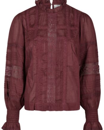 Neo Noir Bluse Ebba   Voile Blouse Burgundy