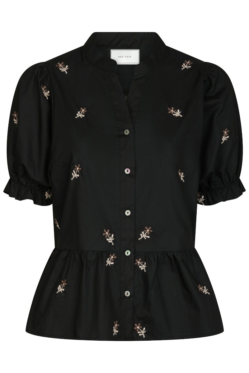 Neo Noir Bluse Savy Flower Emb Blouse Black