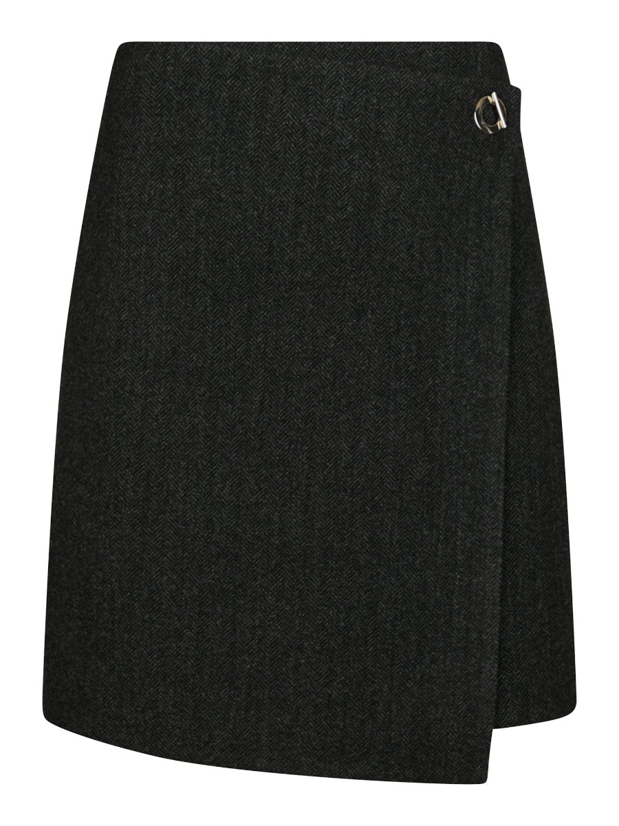 Neo Noir Nederdel Marisi Herringbone Skirt Dark Grey