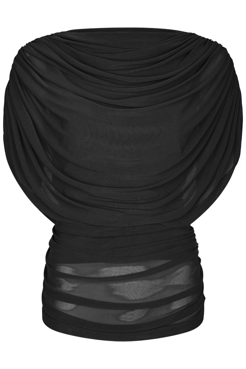 Neo Noir Top Cottuna Drapy Mesh Top Black Levering Start Dec
