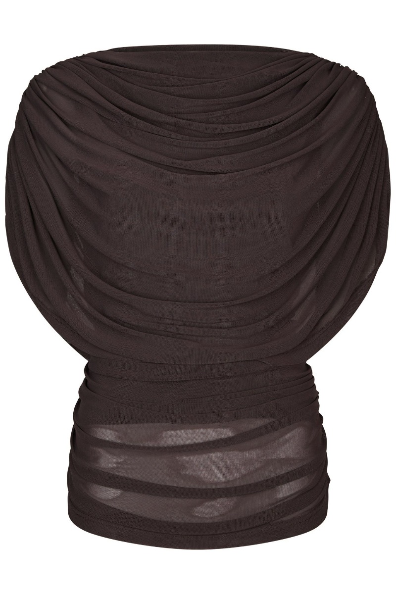 Neo Noir Top Cottuna Drapy Mesh Top Brown