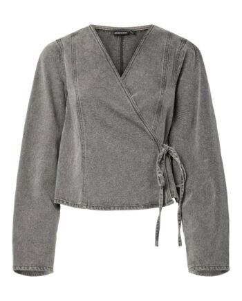 Pieces Bluse Fenna Ls Denim Wrap Shirt Grey Denim