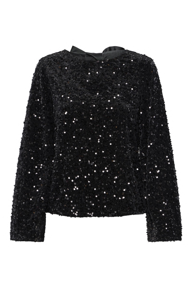 Pieces Bluse Kam Ls Deep Back Bow Top Black