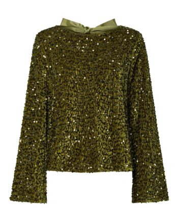 Pieces Bluse Kam Ls Deep Back Bow Top Kalamata Sequins