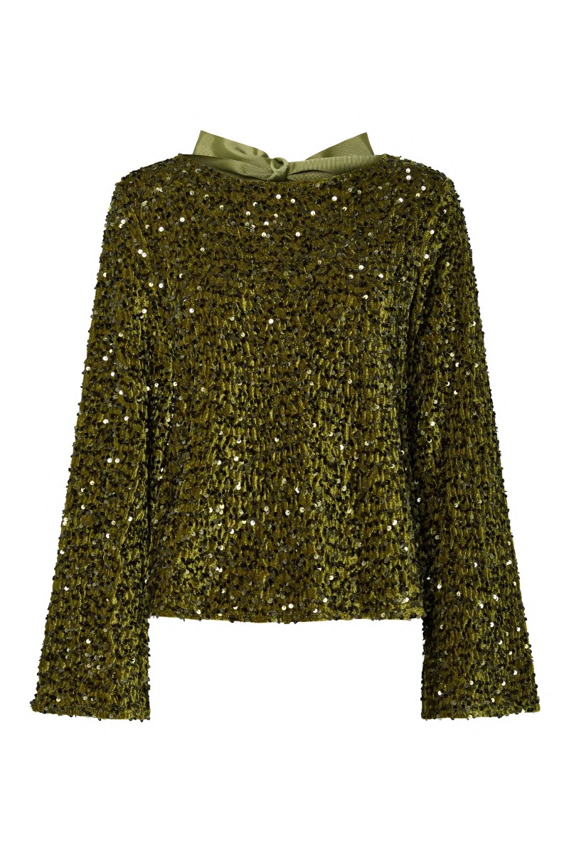 Pieces Bluse Kam Ls Deep Back Bow Top Kalamata Sequins