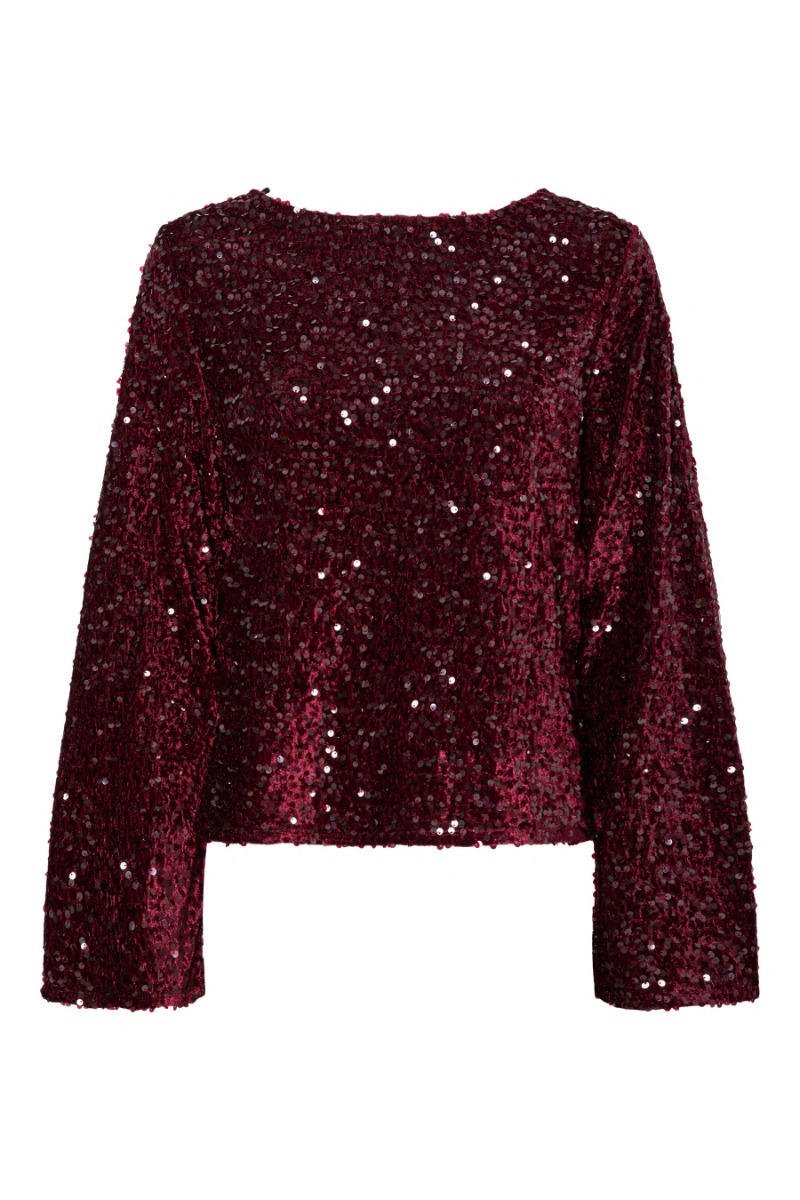 Pieces Bluse Kam Ls Deep Back Bow Top Tawny Port