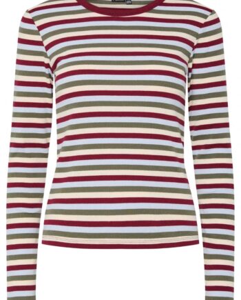 Pieces Bluse May Ls Striped Top Deep Lichen Green Beet Red Xenon Blue