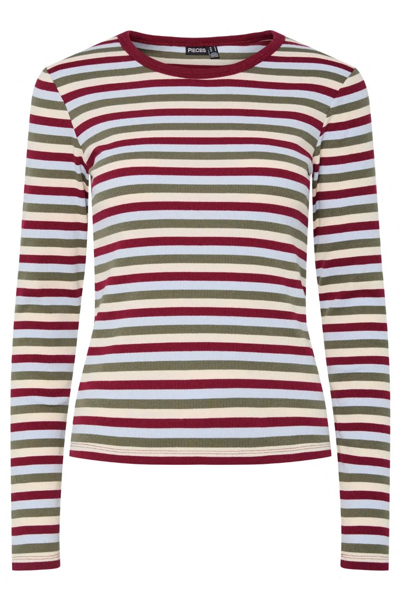 Pieces Bluse May Ls Striped Top Deep Lichen Green Beet Red Xenon Blue